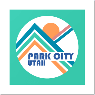 Park City Circle Mountain Lines Turquoise Graphic Posters and Art